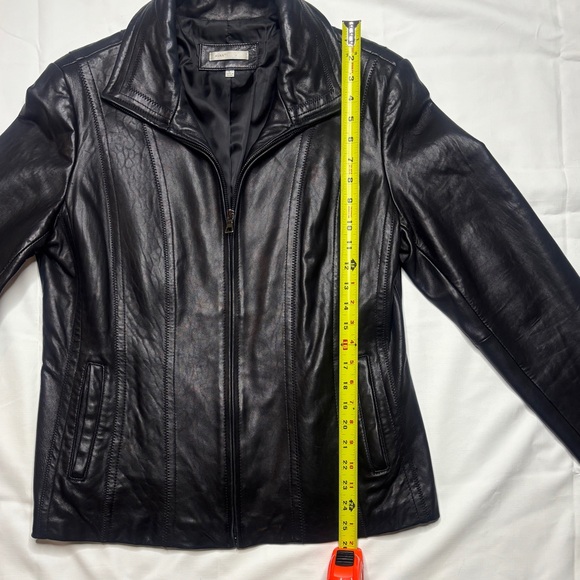Avanti Black Genuine Leather Jacket Fitted Silver Zip Size L Large EUC Women 90s - Picture 8 of 9